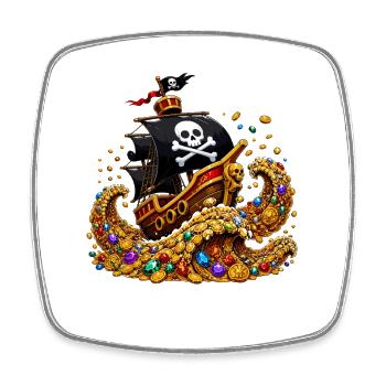 Navire pirate au trésor plein d’or - Magnet carré - blanc - Devant