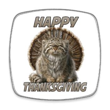 Pallas Chat Thanksgiving Manul Chat Herbes Drôles - Magnet carré - blanc - Devant