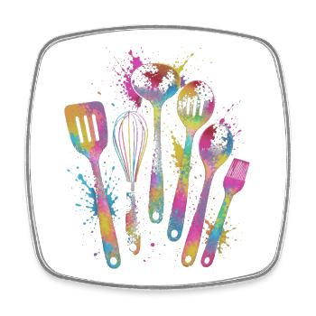 Multicolored Kitchen Utensils Splash Art - Square fridge magnet - white - Front