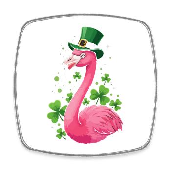 Flamingo with Shamrock Hat - Square fridge magnet - white - Front