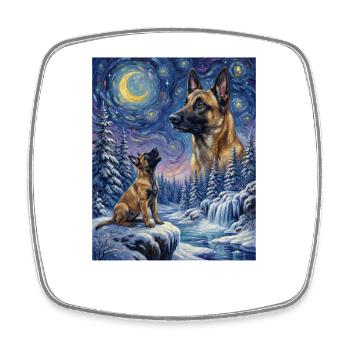 Hurlant à la Lune Mème Chien Belge Malinois - Magnet carré - blanc - Devant