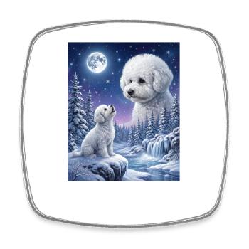 Hurlant à la Lune Mème Chien Bichon Frisé - Magnet carré - blanc - Devant