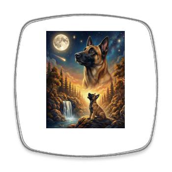 Hurlant à la Lune Mème Chien Belge Malinois - Magnet carré - blanc - Devant