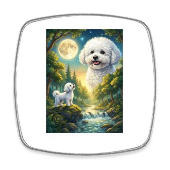 Hurlant à la Lune Mème Chien Bichon Frisé - Magnet carré - blanc - Devant