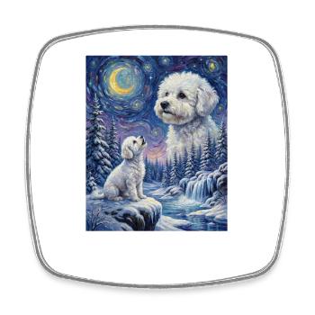 Hurlant à la Lune Mème Chien Bichon Frisé - Magnet carré - blanc - Devant