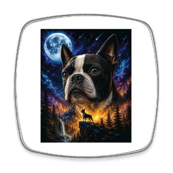 Art du Boston Terrier Hurlant de Chien de Lune - Magnet carré - blanc - Devant
