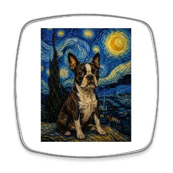 Boston Terrier Night Starry Night Amoureuse artistique - Magnet carré - blanc - Devant