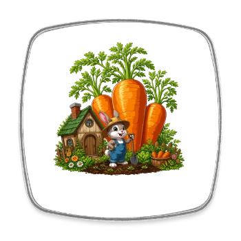 Un lapin riche en carottes dans le jardin - Magnet carré - blanc - Devant