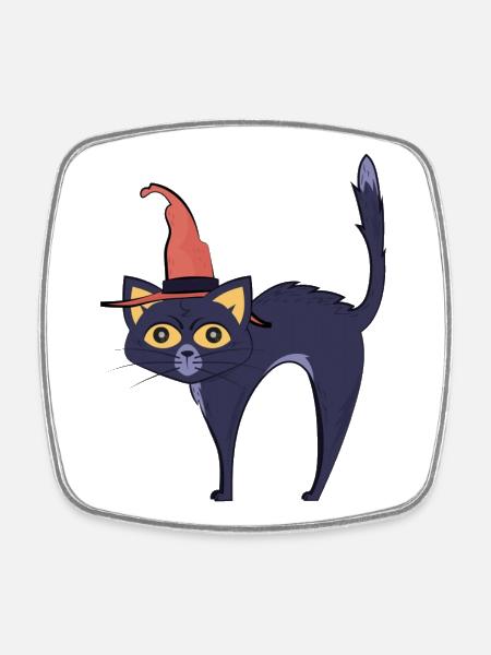 Midnight Witch Cat - Square fridge magnet - white