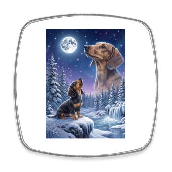 Howling to the Moon Meme Hund Dackel - Viereckiger Kühlschrankmagnet - Weiß - Vorne