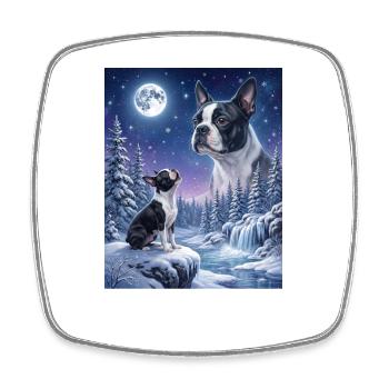Hurler au mème de la lune Boston Terrier - Magnet carré - blanc - Devant