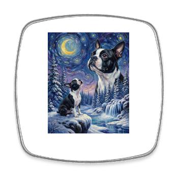 Hurler au mème de la lune Boston Terrier - Magnet carré - blanc - Devant