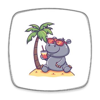 Palmier d’été hippopotame - Magnet carré - blanc - Devant