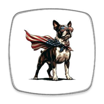 Patriotischer Boston Terrier USA Flaggenhund-Liebhaber - Viereckiger Kühlschrankmagnet - Weiß - Vorne