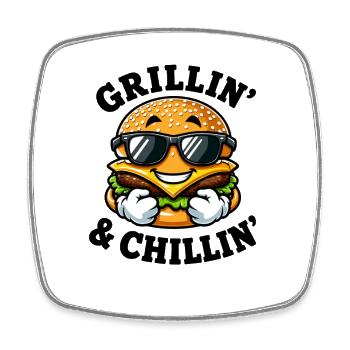 Cheeseburger Fast Food Cartoon Grill Spruch - Viereckiger Kühlschrankmagnet - Weiß - Vorne