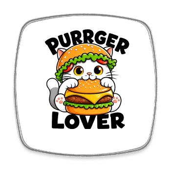 Cute Cat with Cheeseburger Cartoon Saying - Square fridge magnet - white - Front
