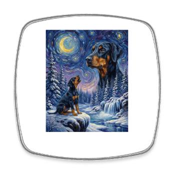 Doberman chien mème hurlant à la Lune - Magnet carré - blanc - Devant