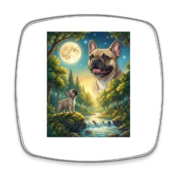 Howling to the Moon Hund Französische Bulldogge - Viereckiger Kühlschrankmagnet - Weiß - Vorne