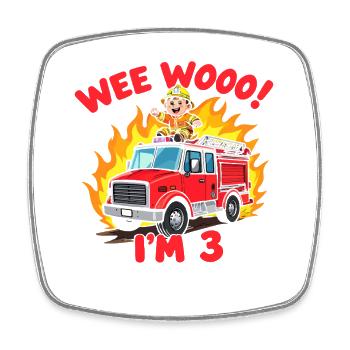 Kleiner Feuerwehrheld zum 3. Geburtstag - Viereckiger Kühlschrankmagnet - Weiß - Vorne
