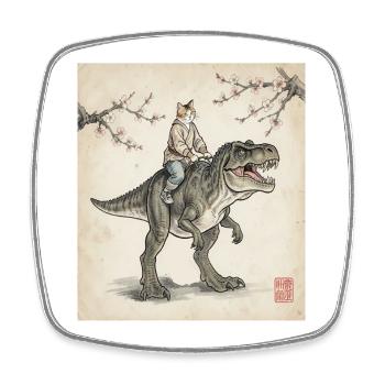 Katze mit Dino Kirschblüten Japan japanische Kunst - Viereckiger Kühlschrankmagnet - Weiß - Vorne
