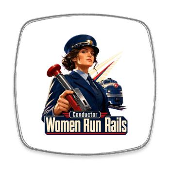 Zugschaffnerinnen Frauen betreiben Schienen Laternen-Ticket-Wortspiel - Viereckiger Kühlschrankmagnet - Weiß - Vorne