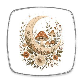 Moon Mushroom Cottagecore Vintage-Blumengeschenk - Viereckiger Kühlschrankmagnet - Weiß - Vorne