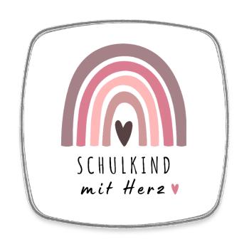 Schulkind mit Herz Regenbogen | Einschulung - Viereckiger Kühlschrankmagnet - Weiß - Vorne