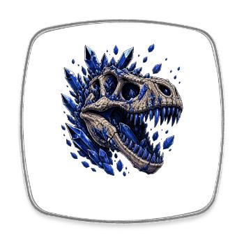 Kristall Dino Schädel mit blauen Kristallen - Viereckiger Kühlschrankmagnet - Weiß - Vorne