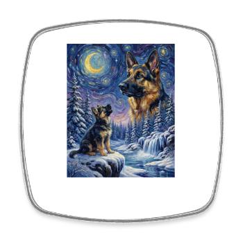 Howling to the Moon Dog German Shepherd - Square fridge magnet - white - Front