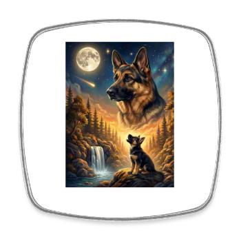 Howling to the Moon Hund Deutscher Schäferhund - Viereckiger Kühlschrankmagnet - Weiß - Vorne