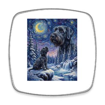 Hurlant au mème de la lune, chien Schnauzer géant - Magnet carré - blanc - Devant