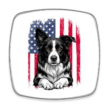 Patriotic US Flag Border Collie Sheepdog - Square fridge magnet - white - Front