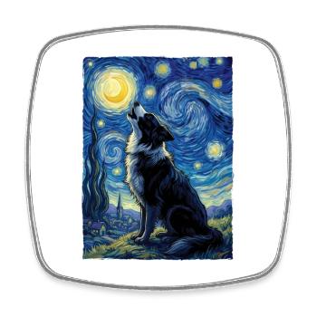 Starry Night Border Collie Sheepdog Art - Square fridge magnet - white - Front