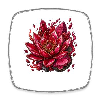 Lotus cristal rouge sur fond noir - Magnet carré - blanc - Devant