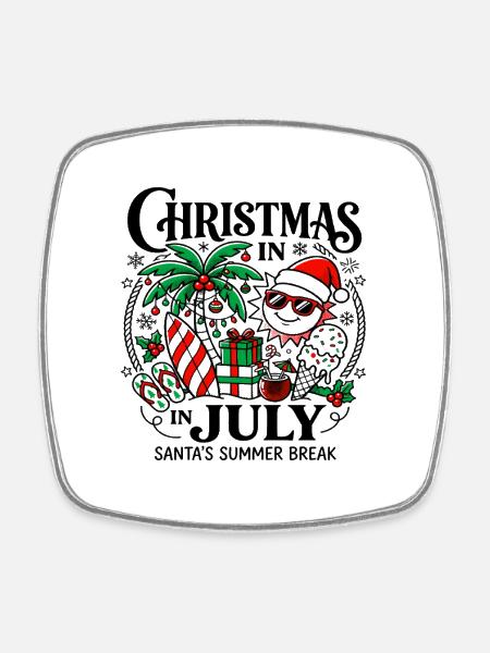 Christmas In July Santa Summer Break - Square fridge magnet - white
