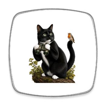 Chat ornithologue - Magnet carré - blanc - Devant