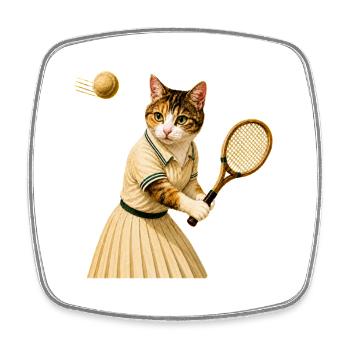 Tenniskatze - Viereckiger Kühlschrankmagnet - Weiß - Vorne