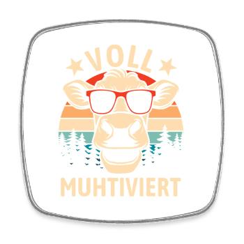 Voll Muhtiviert | Coole Retro Kuh Wortspiel - Viereckiger Kühlschrankmagnet - Weiß - Vorne