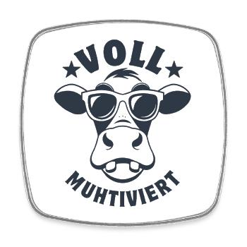 Vache entièrement moto avec des lunettes de soleil - Magnet carré - blanc - Devant