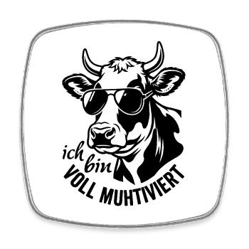 Ich bin voll muhtviert. Kuh mit Sonnenbrille - Viereckiger Kühlschrankmagnet - Weiß - Vorne