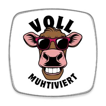 Vache entièrement moto avec des lunettes de soleil - Magnet carré - blanc - Devant