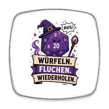Würfeln Fluchen Wiederholen Shirt - Viereckiger Kühlschrankmagnet - Weiß - Vorne
