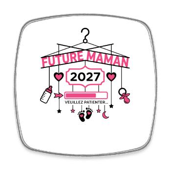 Future Maman 2027 Chargement Mobile Bébé - Magnet carré - blanc - Devant