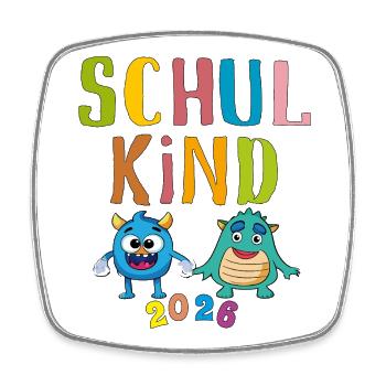 Schulkind 2026 Monsterfreunde - Viereckiger Kühlschrankmagnet - Weiß - Vorne