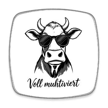 Voll Muhtviert im Büro | Kuh mit Sonnenbrille - Viereckiger Kühlschrankmagnet - Weiß - Vorne