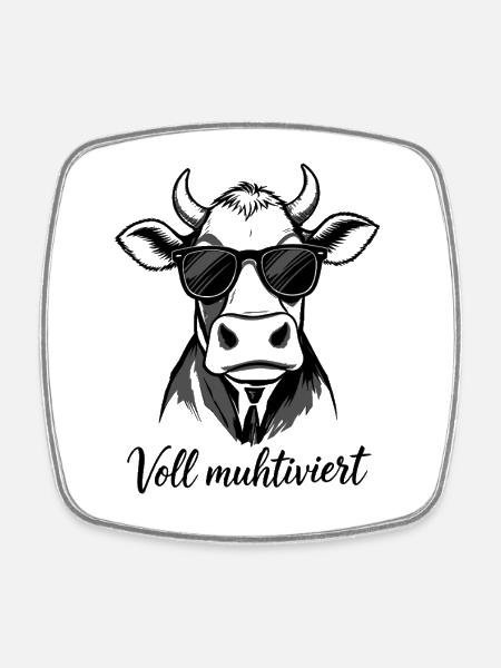 Voll Muhtviert im Büro | Kuh mit Sonnenbrille - Viereckiger Kühlschrankmagnet - Weiß