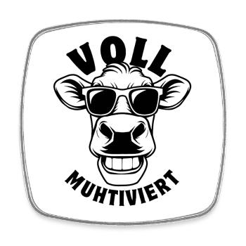 Vache entièrement moto avec des lunettes de soleil - Magnet carré - blanc - Devant