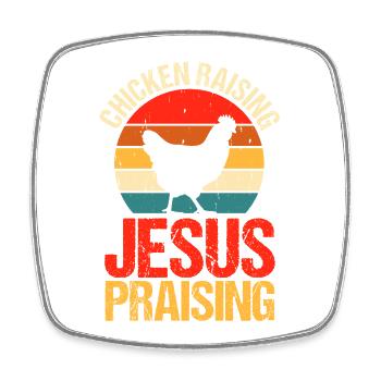 Farmer Jesus Rooster Flock Poultry Chicken - Square fridge magnet - white - Front