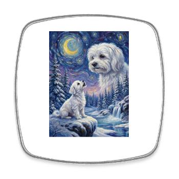 Howling to the Moon Meme Hund Malteser - Viereckiger Kühlschrankmagnet - Weiß - Vorne