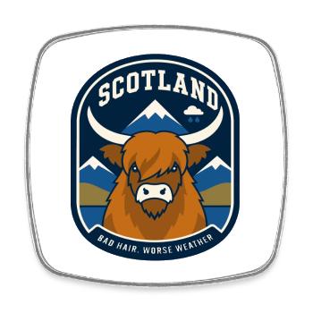 Vache des Highlands en Écosse : météo - Magnet carré - blanc - Devant